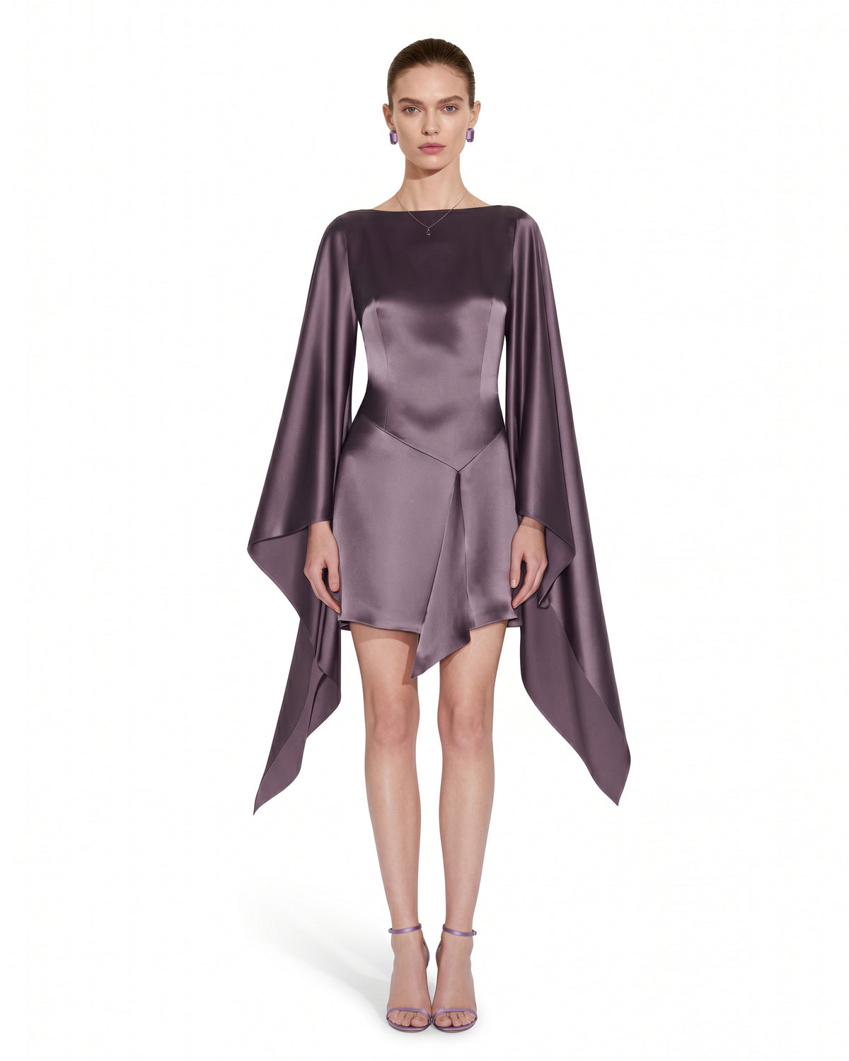 Satin Draped-Sleeve Mini Dress - Mauve