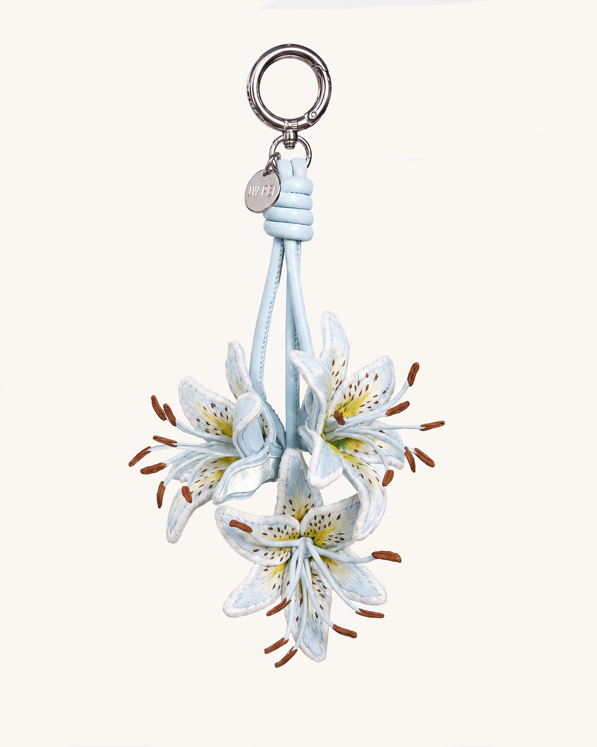 3D Embroidered Lily Bag Charm - Ice Blue