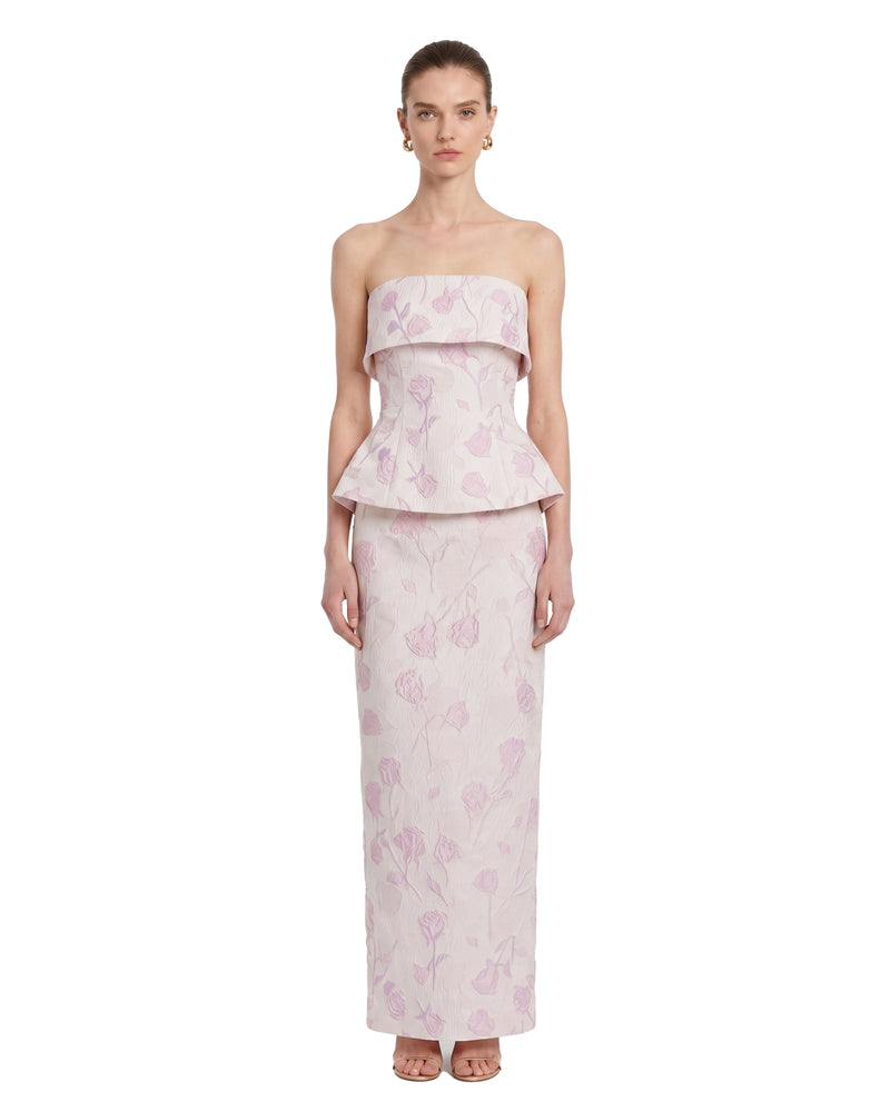 Floral Jacquard Strapless Peplum Top - Blush Pink