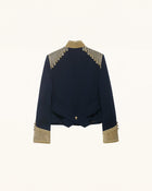 Embroidered Military Style Jacket - Navy Blue