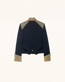 Embroidered Military Style Jacket - Navy Blue