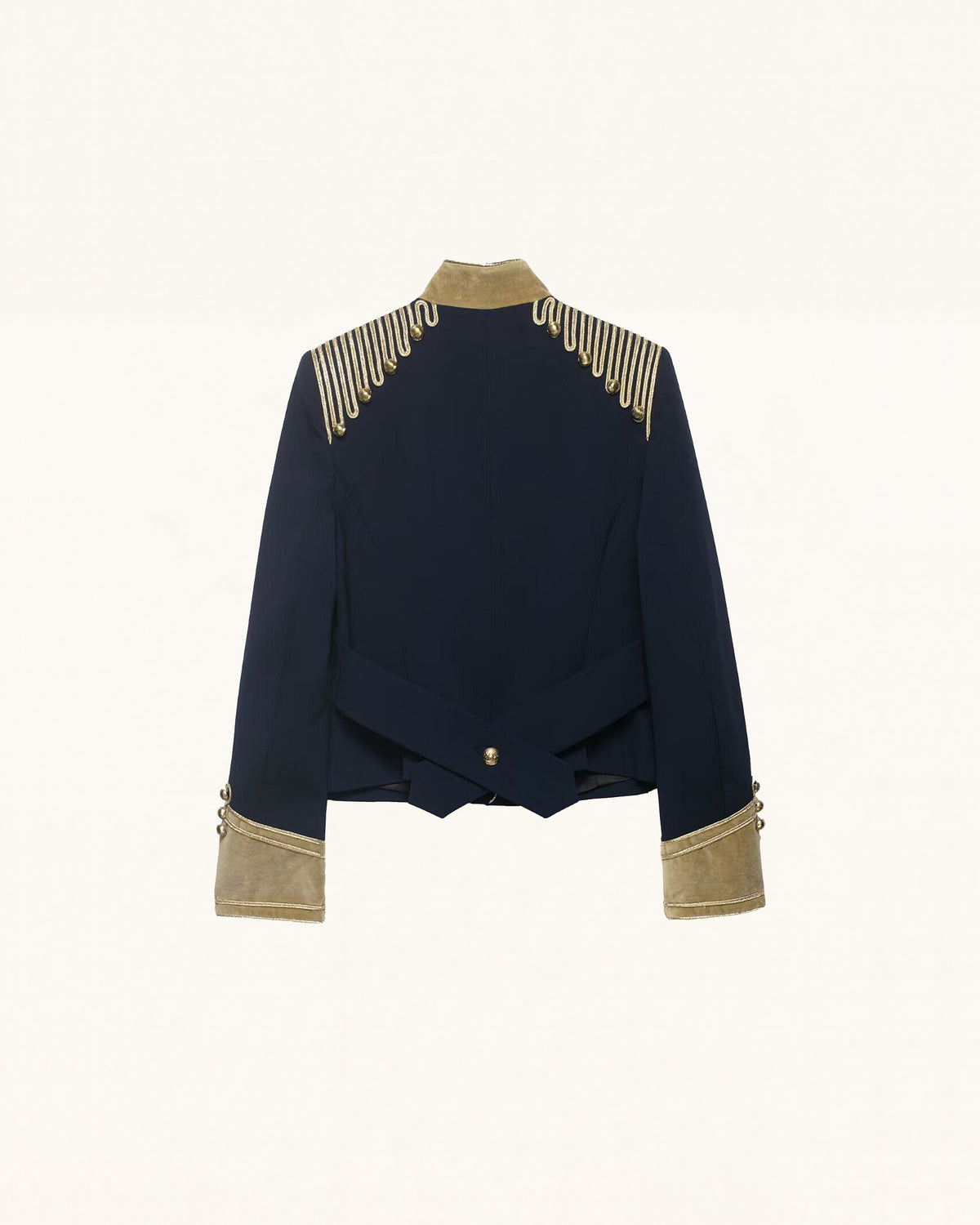 Embroidered Military Style Jacket - Navy Blue