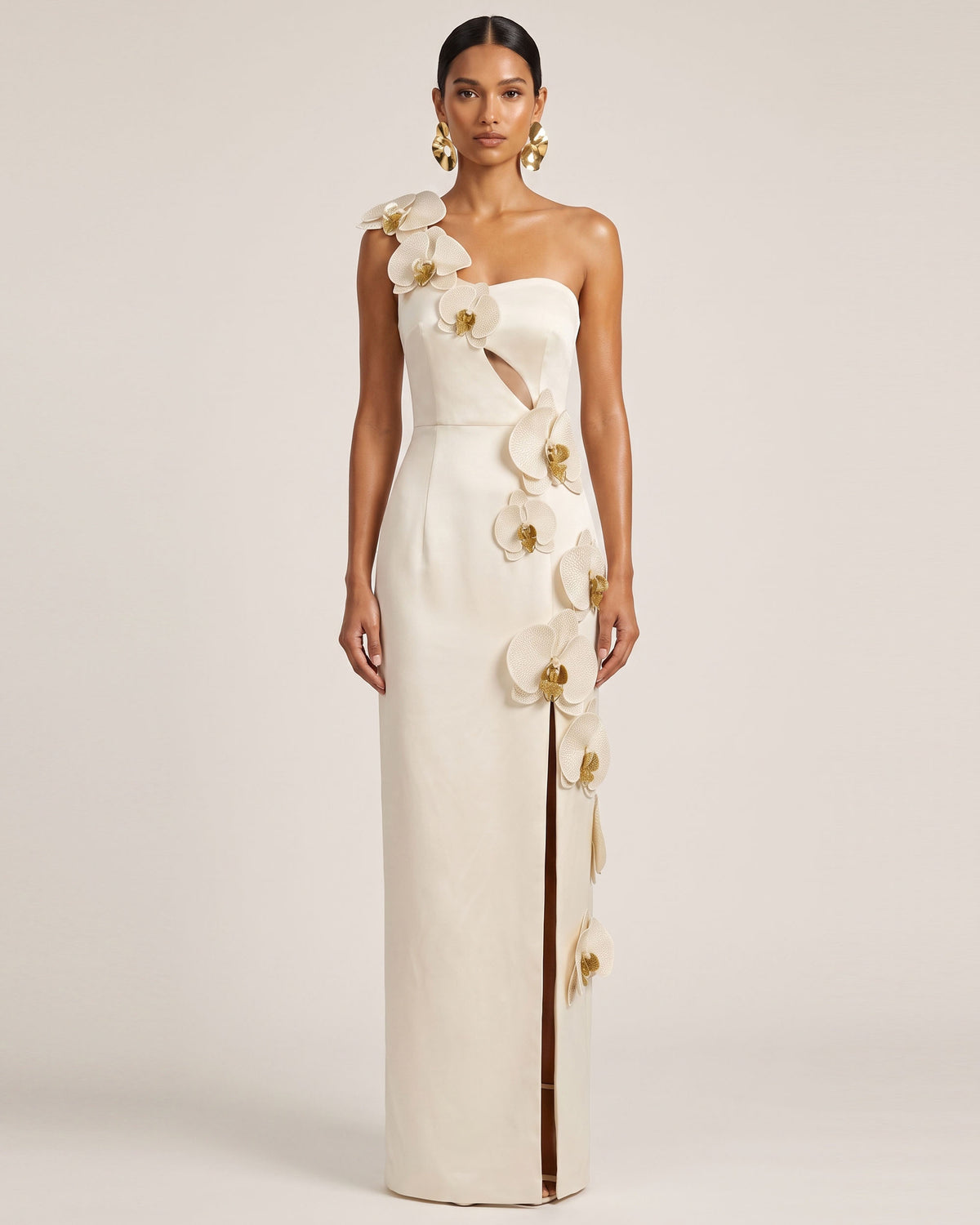 Orchid Embellished Cutout Slit Maxi Dress - Cream-colored