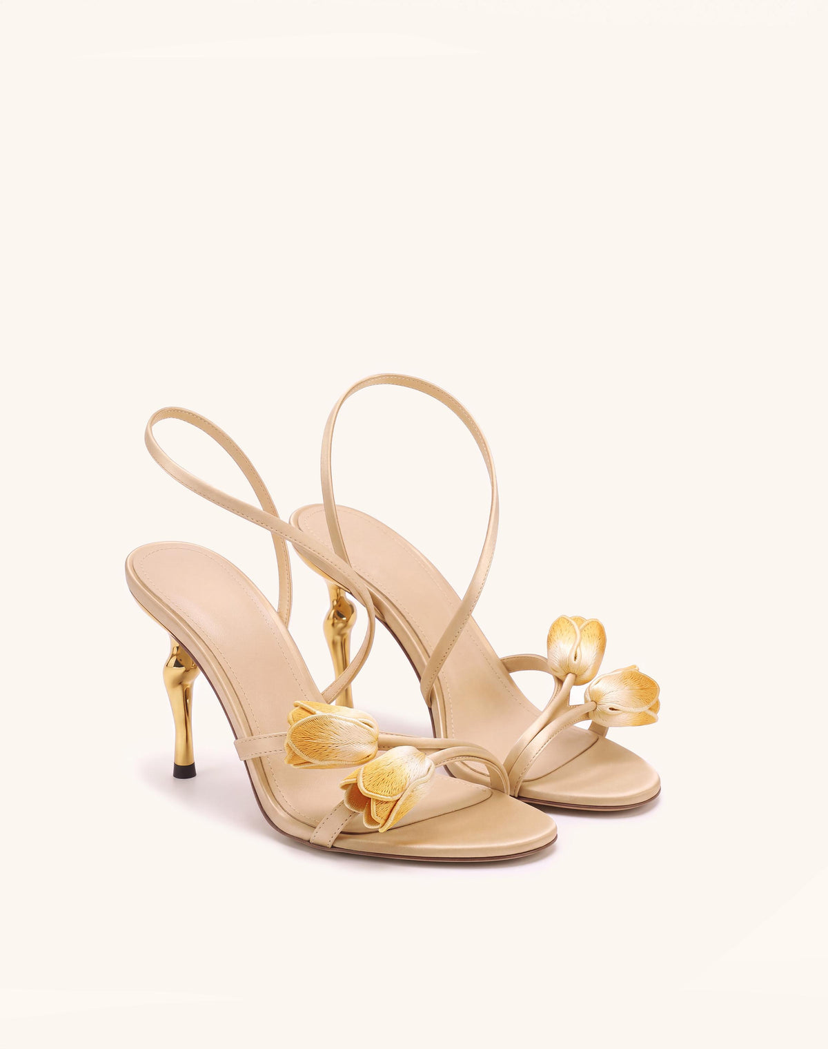 Amara Tulip Embroidered Wraparound Heels - Nude