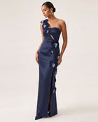 Orchid Embellished Cutout Slit Maxi Dress - Dark Blue