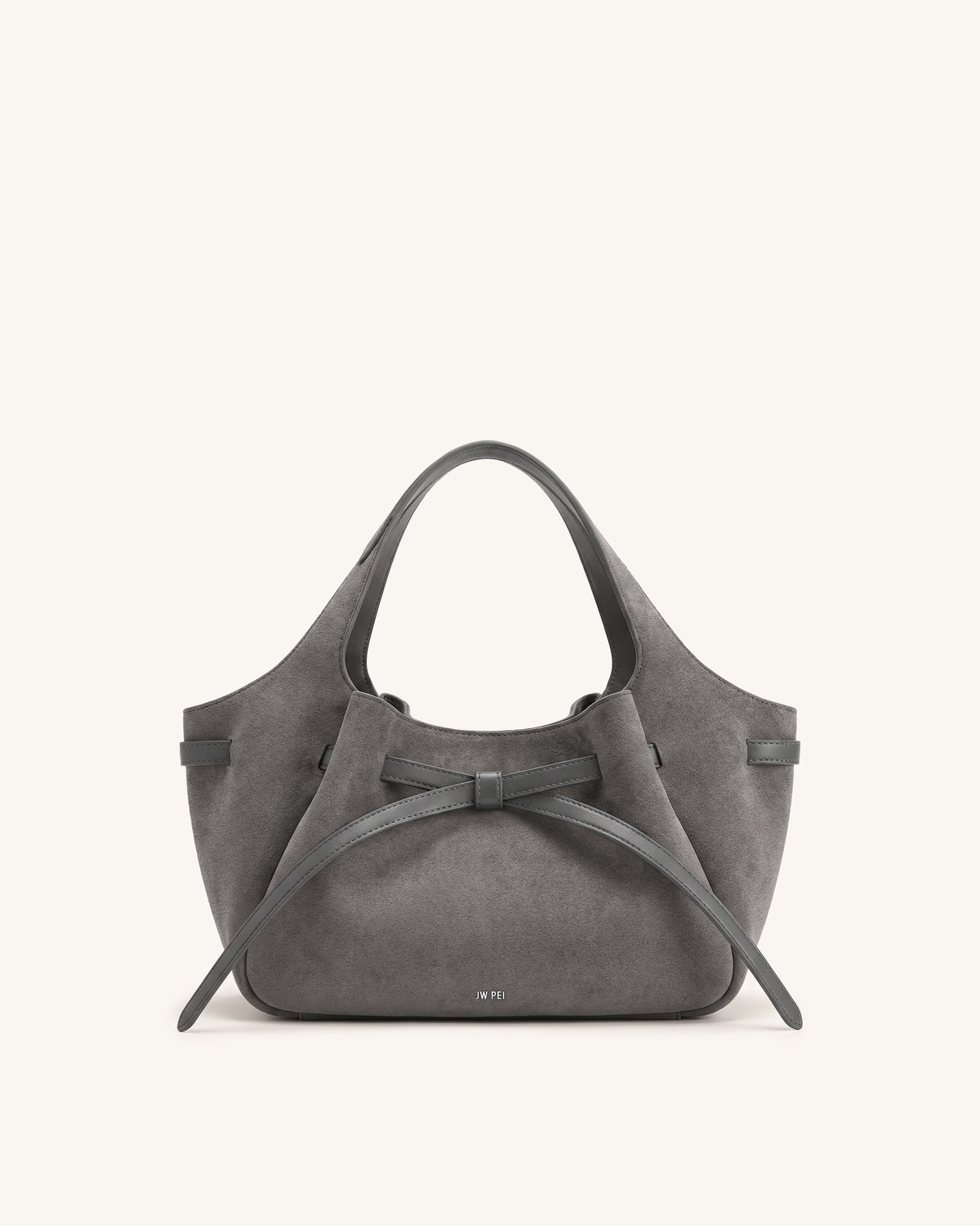 Mabel Faux Suede Soft Bow Tote Bag - Grey
