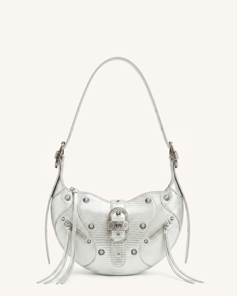 Tessa Studded Shoulder Bag - Silver Grey