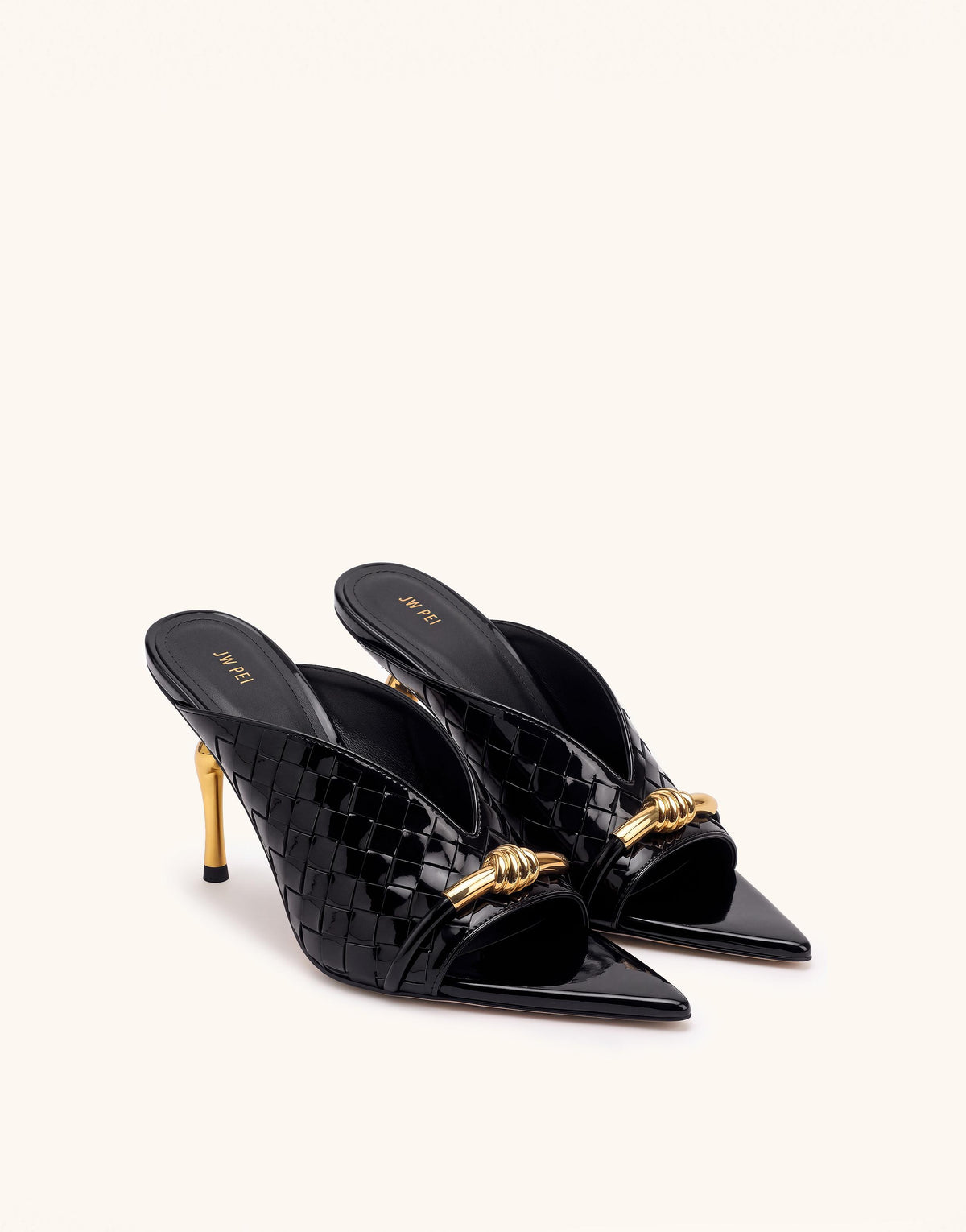 Lena Metal Rope Knot Woven Upper Mule Heels - Black
