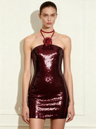 Burgundy Sequinned Halter Mini Dress - Burgundy