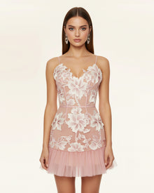 Floral Sling Mini Dress - Blush Pink