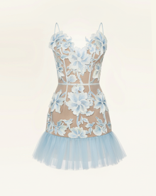 Floral Sling Mini Dress - Blue