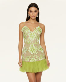 Floral Sling Mini Dress - Green