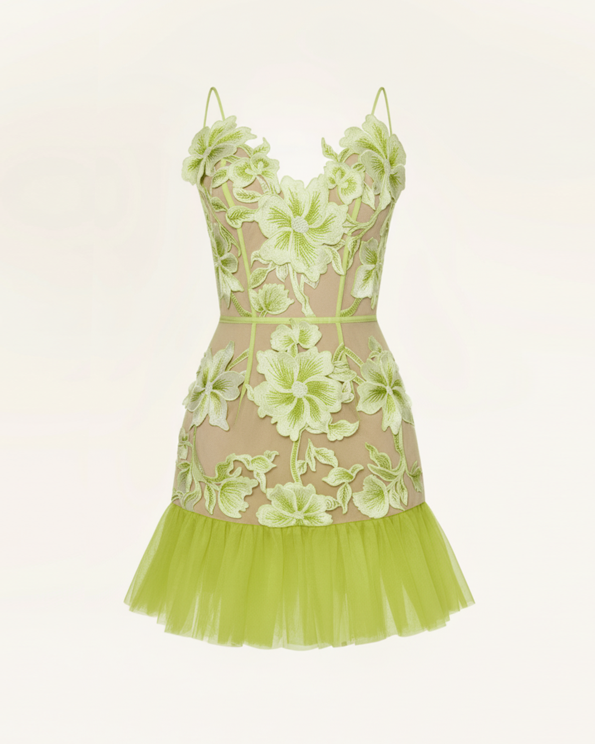 Floral Sling Mini Dress - Green
