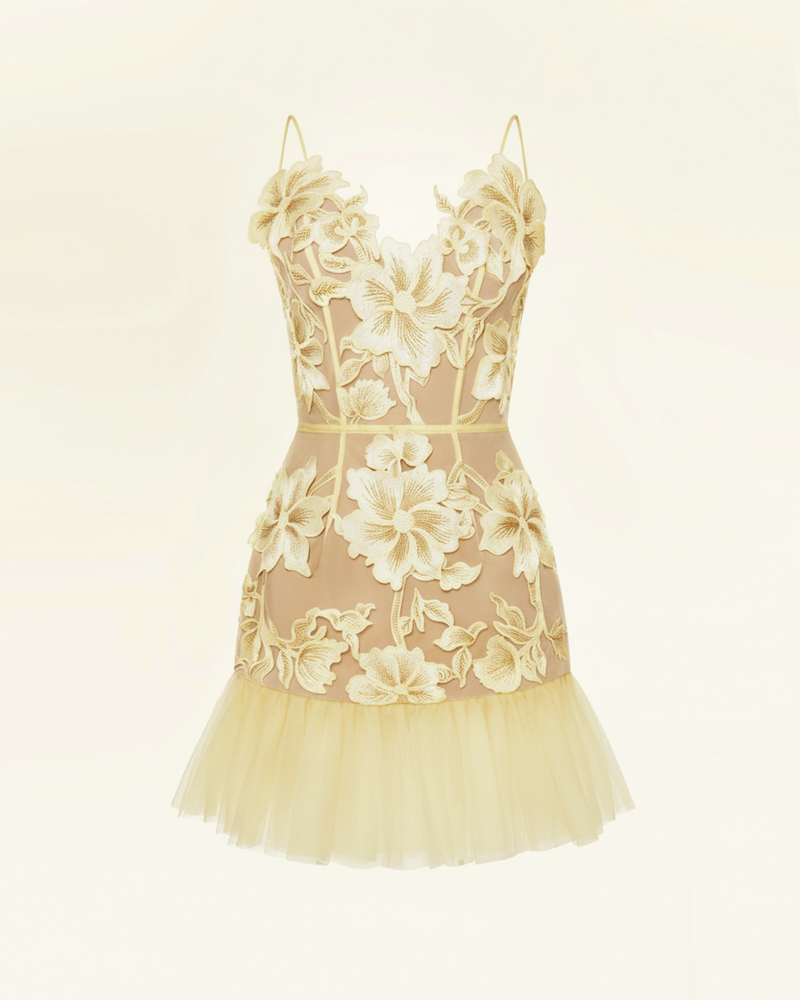 Floral Sling Mini Dress - Butter Yellow