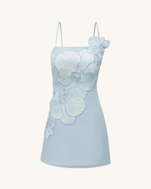 Orchid Appliqué Mini Dress - Blue
