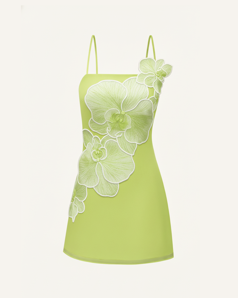 Orchid Appliqué Mini Dress - Green
