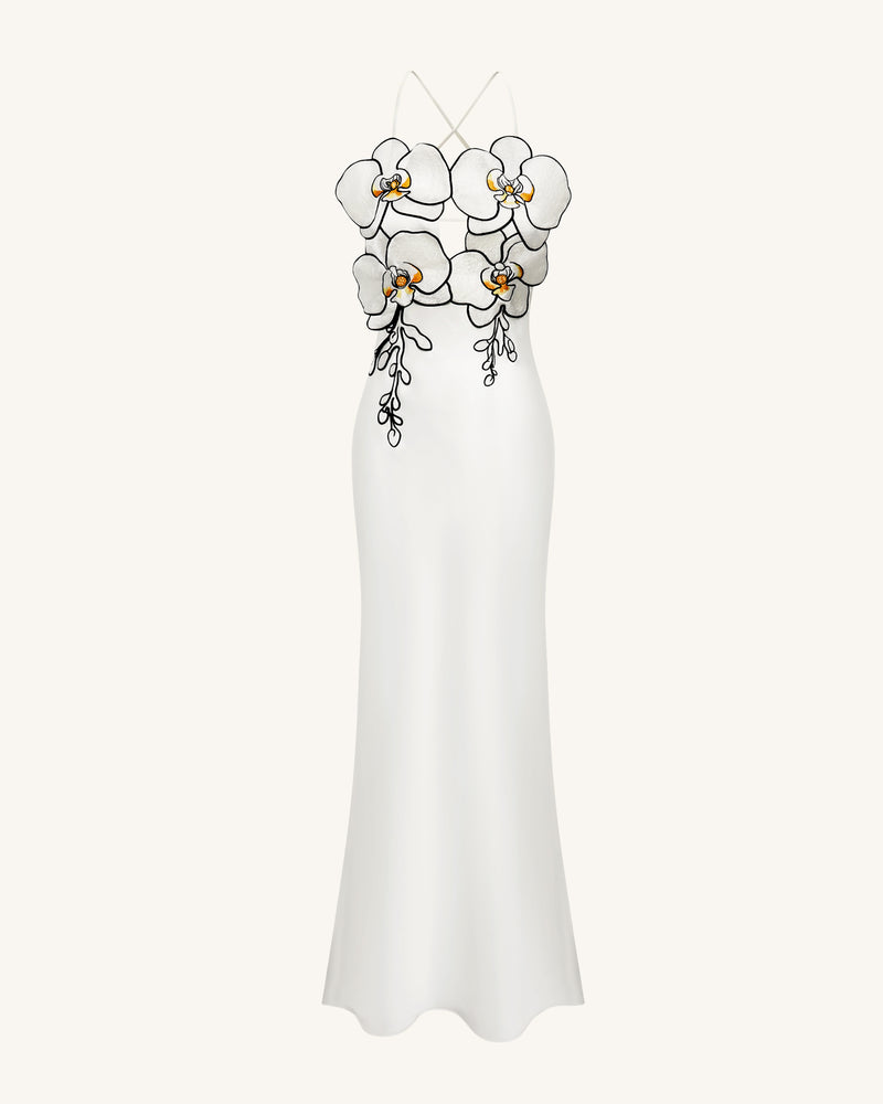 Orchid Embroidered Dress - White/Black