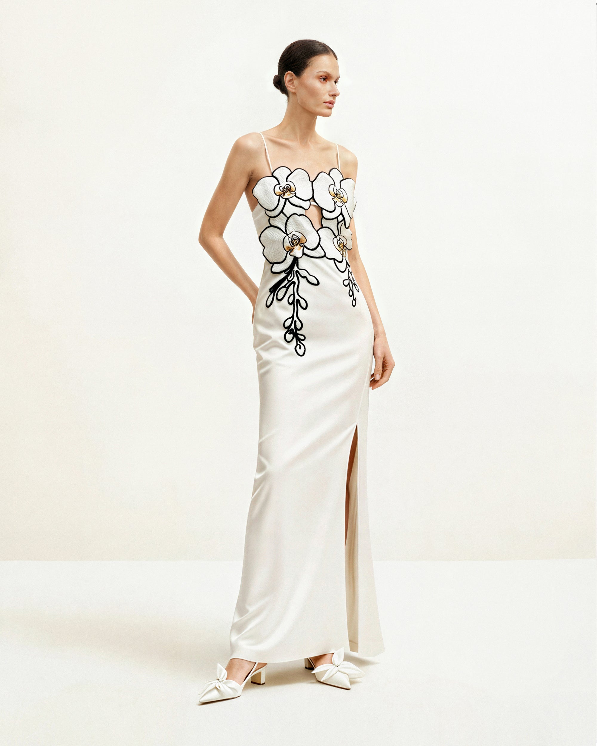 Orchid Embroidered Dress - White/Black