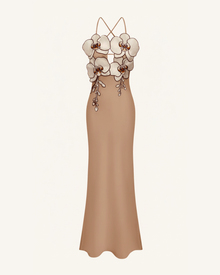 Orchid Embroidered Dress - Taupe/Ivory