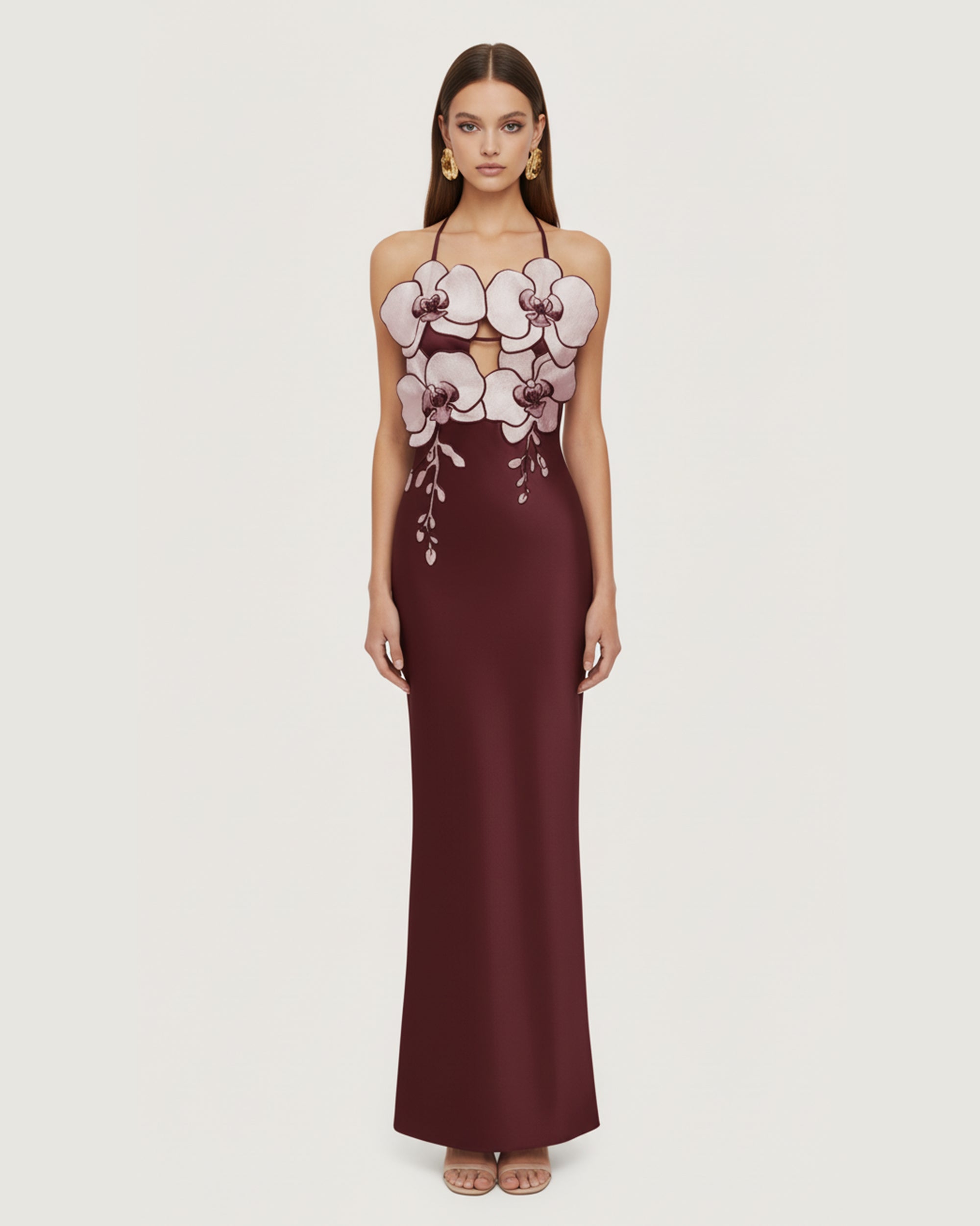 Orchid Embroidered Dress - Burgundy/Ivory