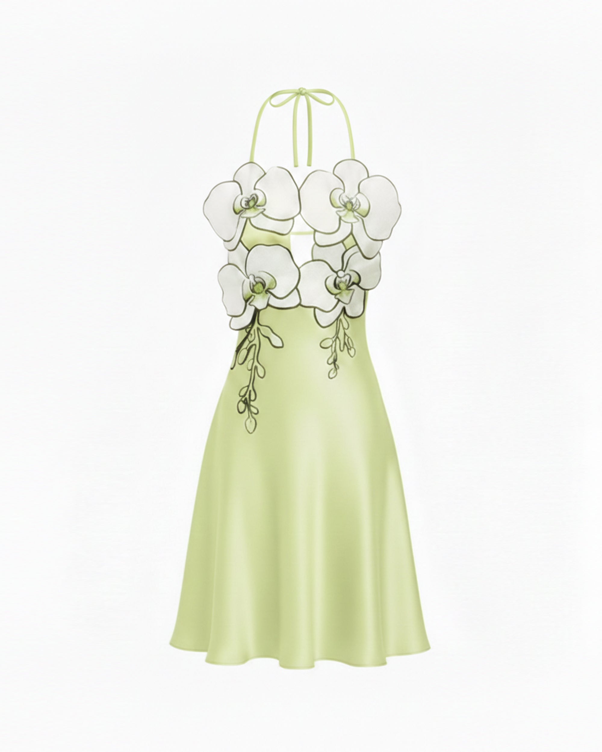 Orchid Embroidered Halter Mini Dress - Light Green
