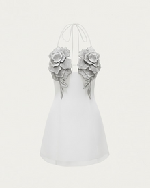 Flower Embroidered Mini Dress - White
