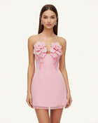 Flower Embroidered Mini Dress - Pink