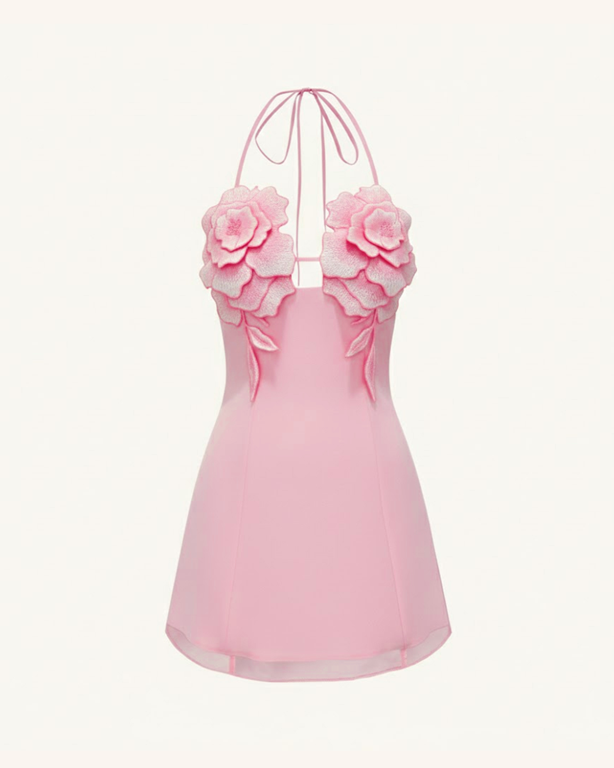 Flower Embroidered Mini Dress - Pink