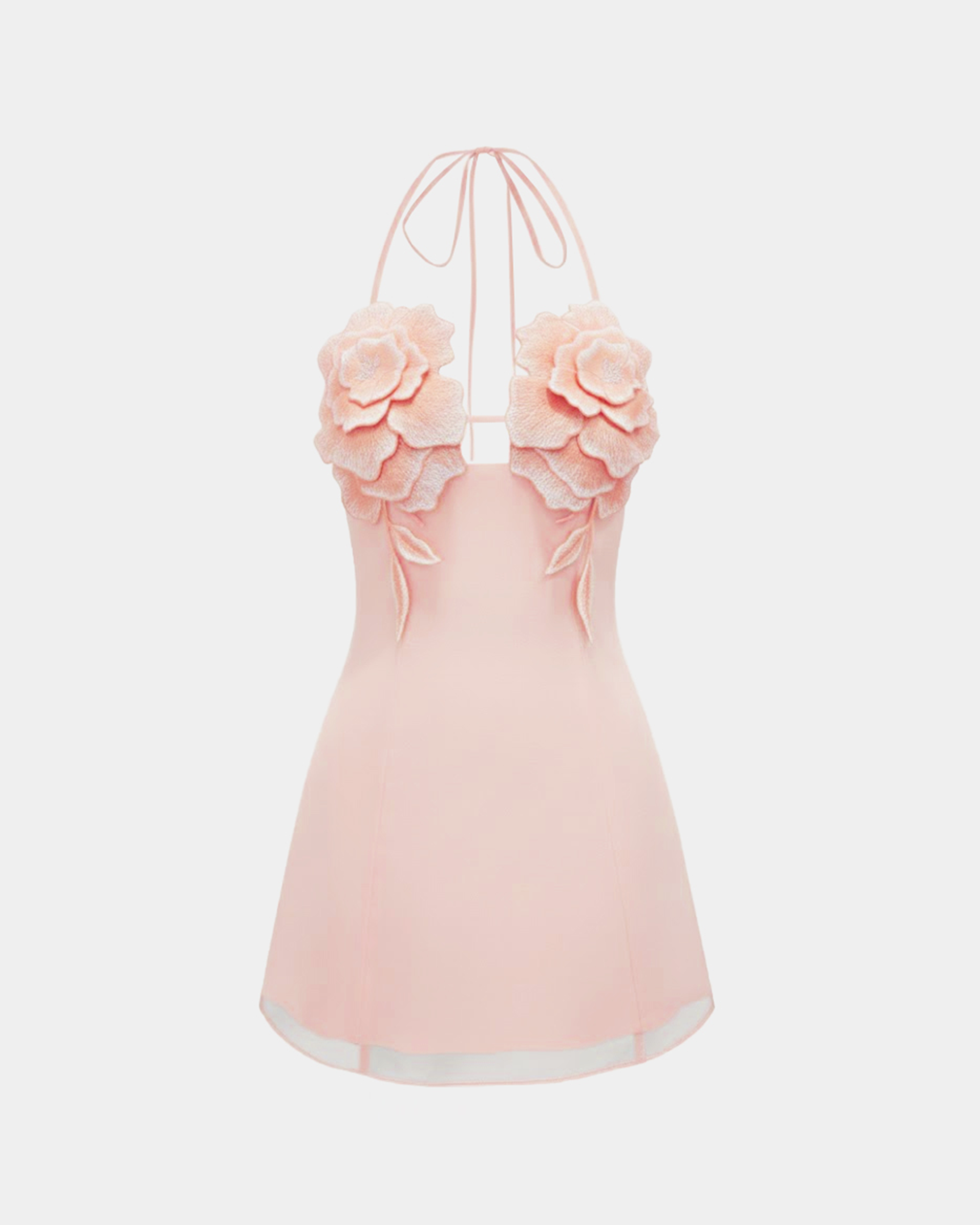 Flower Embroidered Mini Dress - Blush Pink