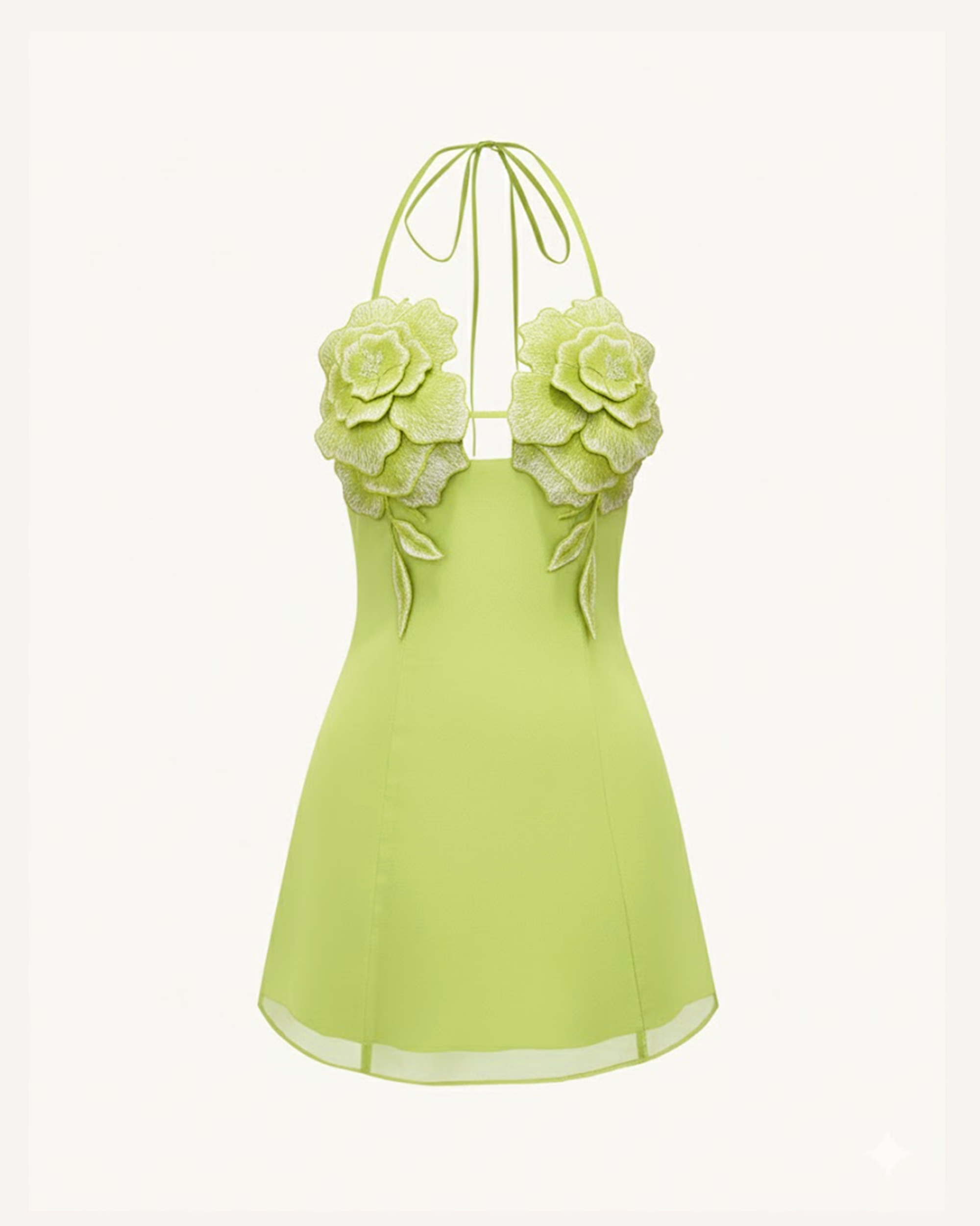 Flower Embroidered Mini Dress - Green