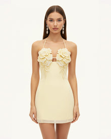 Flower Embroidered Mini Dress - Butter Yellow