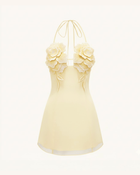 Flower Embroidered Mini Dress - Butter Yellow