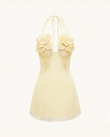 Flower Embroidered Mini Dress - Butter Yellow