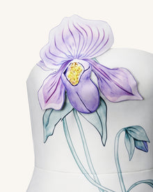 Slipper Orchid Appliqué Mini Dress - White