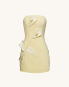 Strapless Floral Appliqué Dress - Yellow