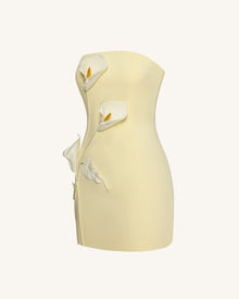 Strapless Floral Appliqué Dress - Yellow
