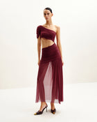 Mia Pleated Mesh Dress - Burgundy