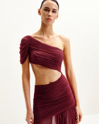Mia Pleated Mesh Dress - Burgundy