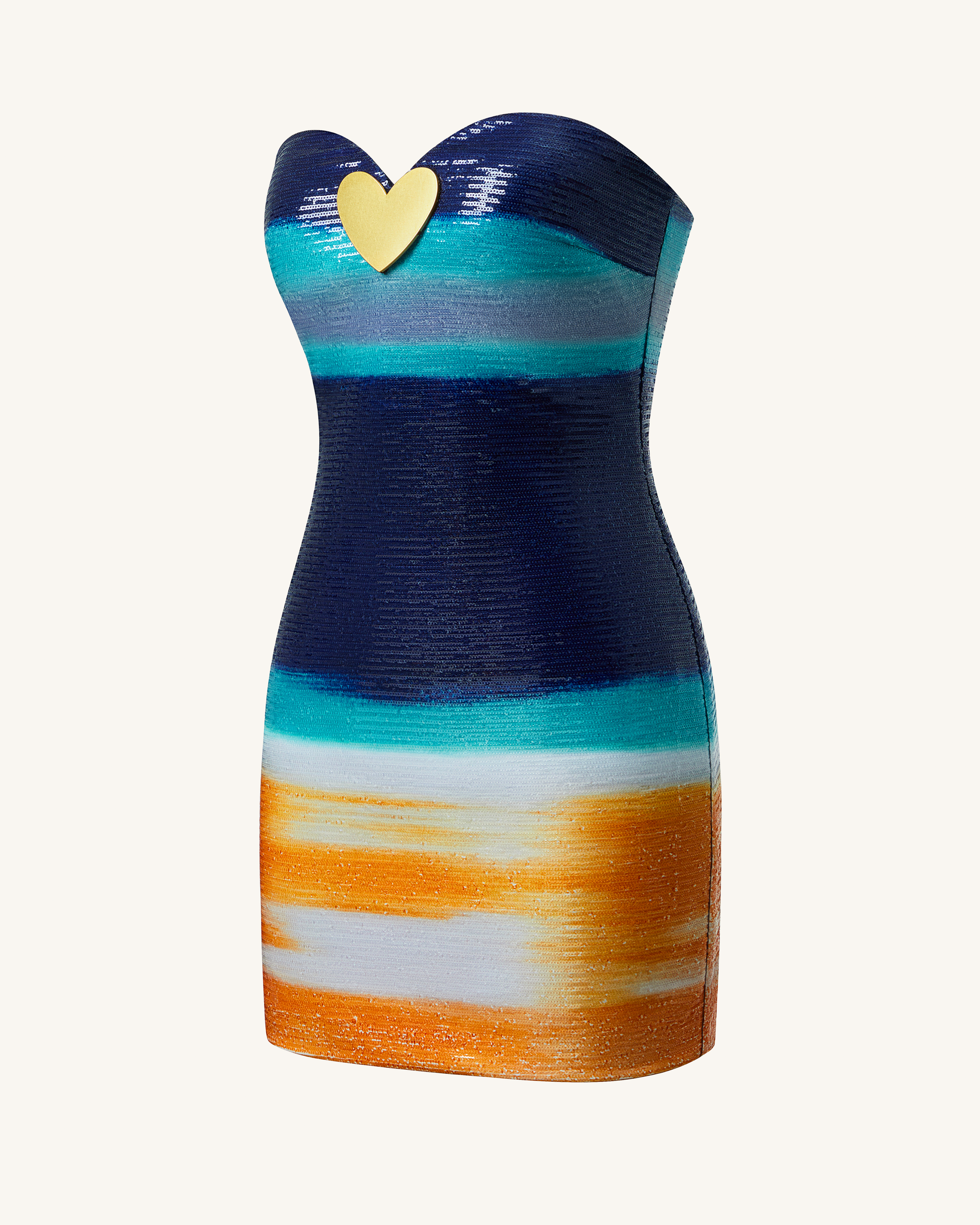 Olivia Metallic Heart Sequin Dress - Blue/Orange