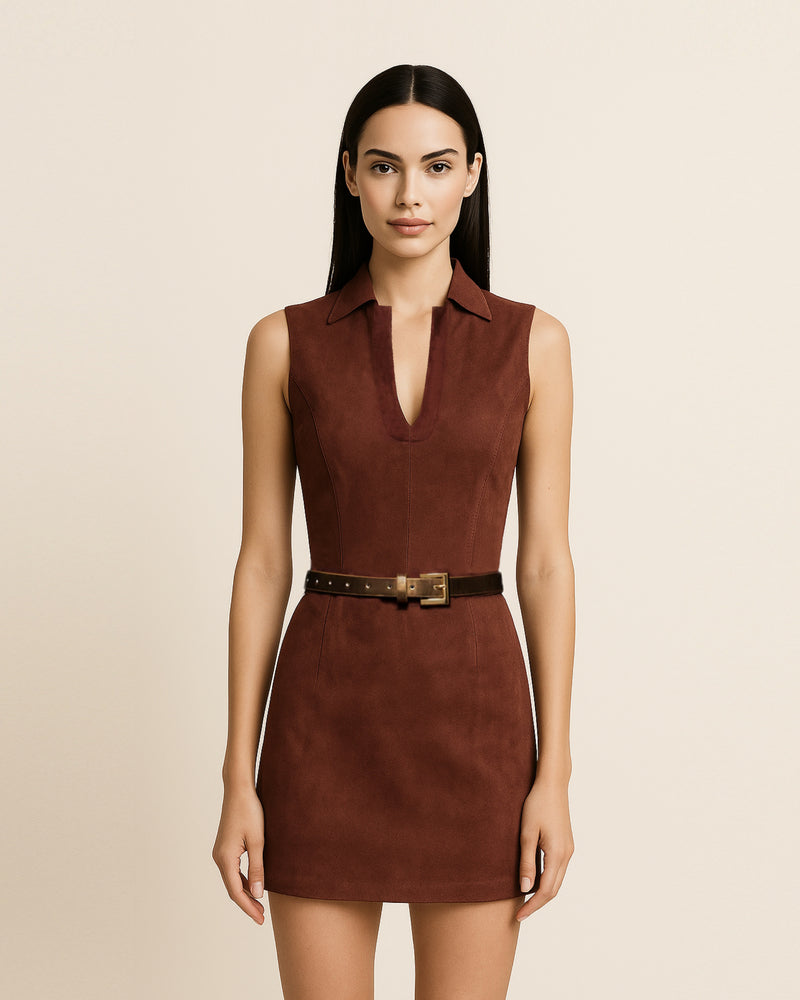 Ariana Sleeveless Suedes Mini Dress - Burgundy