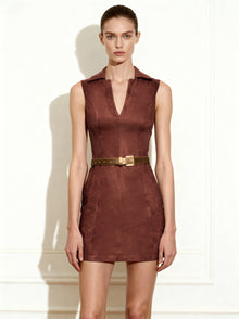 Ariana Sleeveless Suedes Mini Dress - Burgundy