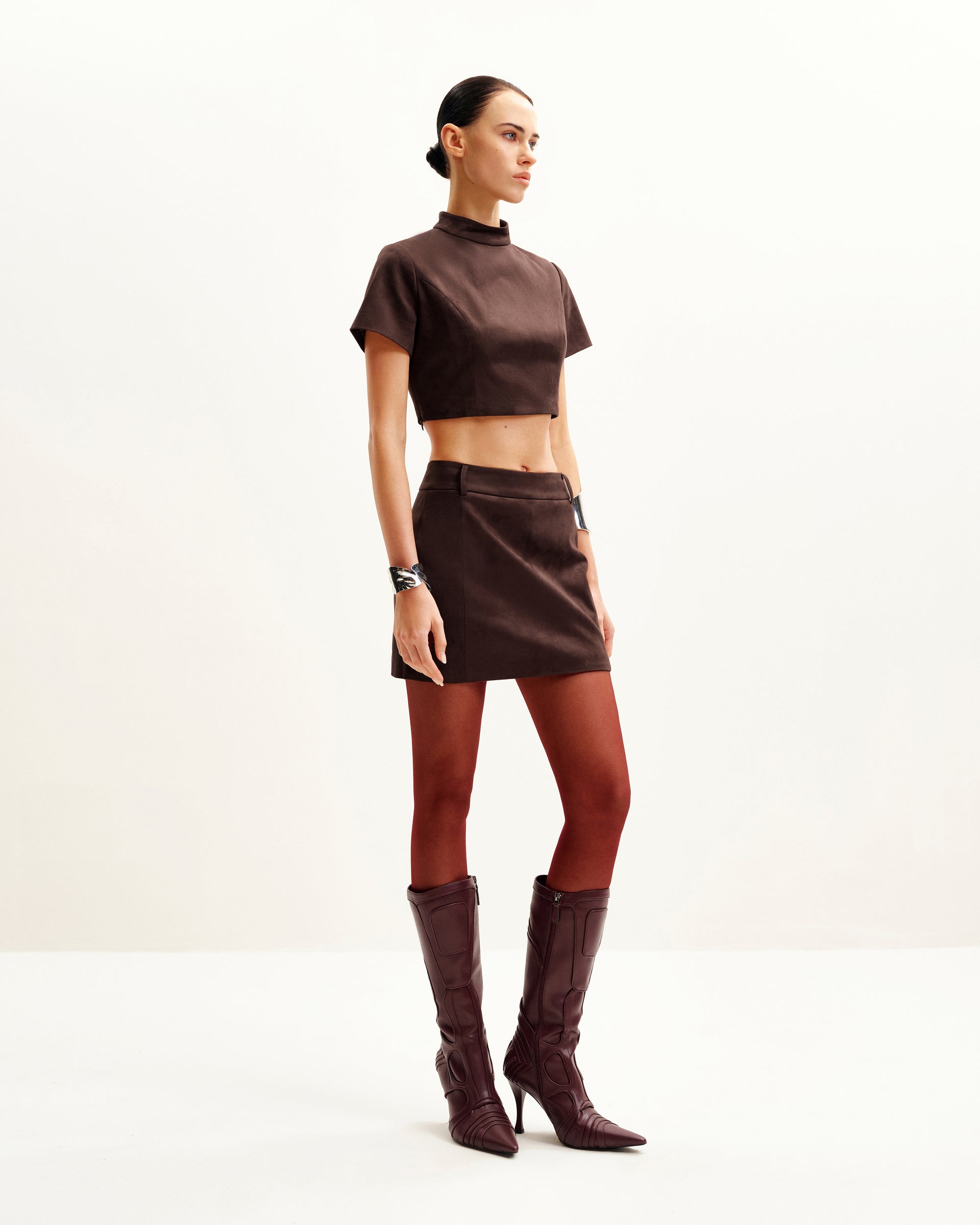 Odette Futuristic Heeled Bike Boots - Burgundy