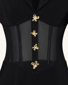 Sheer Boned Corset Waist Blazer Maxi Dress - Black