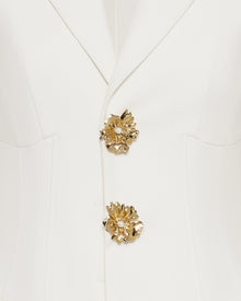Gold Button Fitted Blazer Dress – White