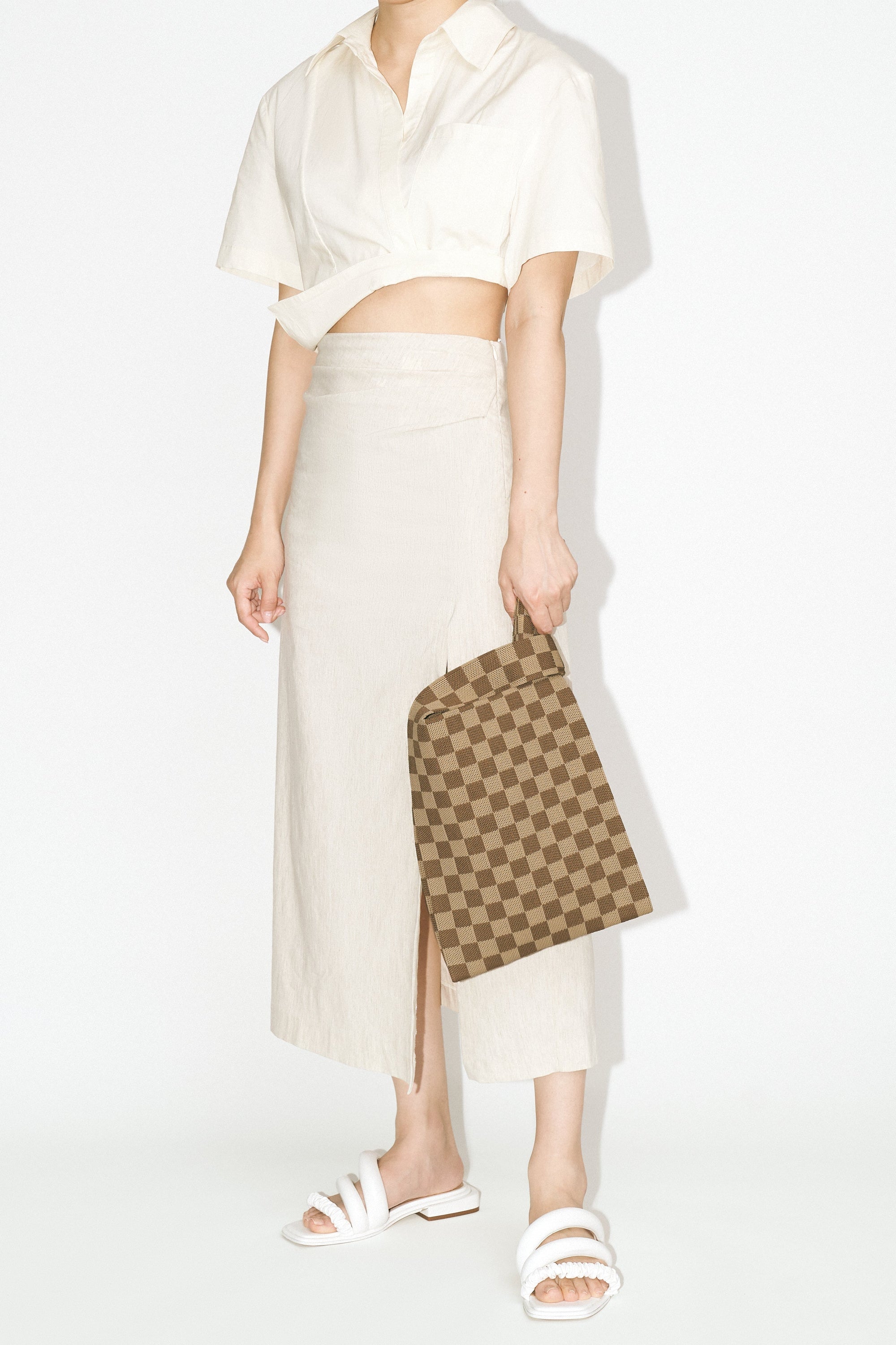 Shea Checkerboard Knitted Tote Bag - Brown