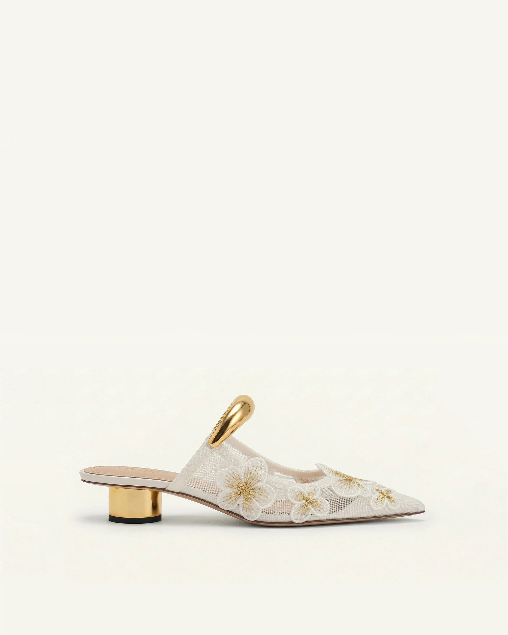 Helena Pierced Floral Mesh Mules - Ivory