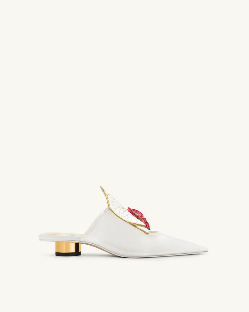 Helena Embroidery Decoration Pierced Mules - White