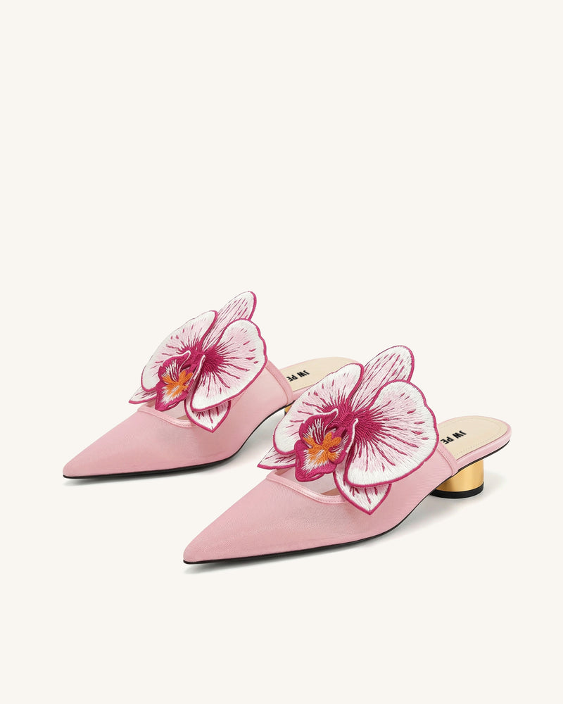 Helena Embroidery Decoration Pierced Mules - Pink