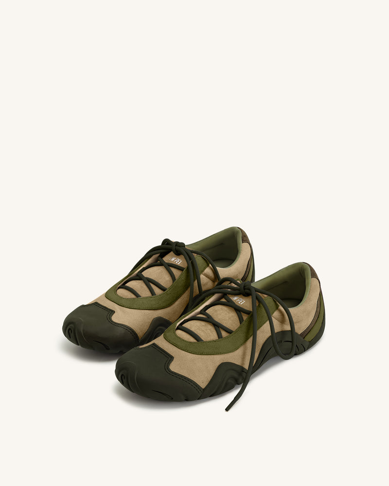 Caitlin Faux Suede Lace-up Ballerina Sneakers - Dark Olive Trim