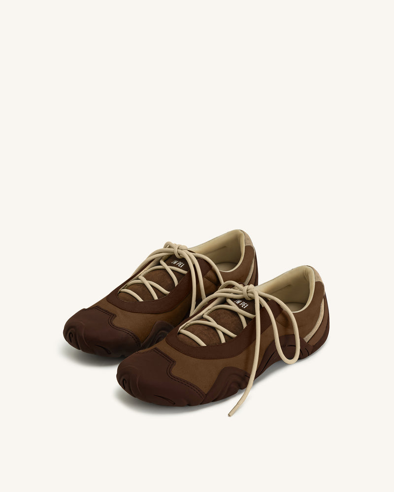 Caitlin Faux Suede Lace-up Ballerina Sneakers - Coffee Brown
